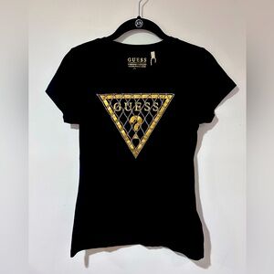 GUESS Black and Gold Fitted Graphic Tee